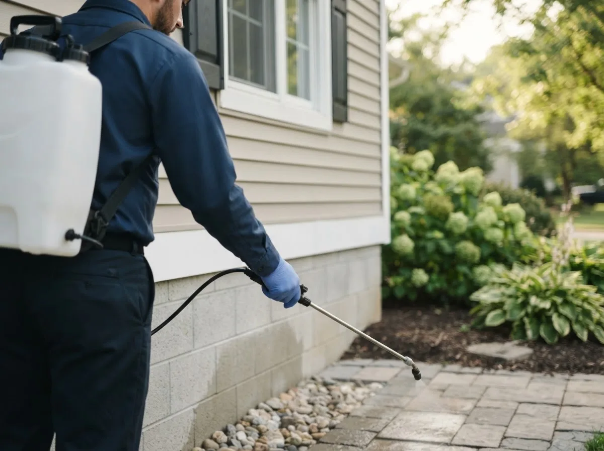 Pest control technician inspecting a home in Whitesboro, NY